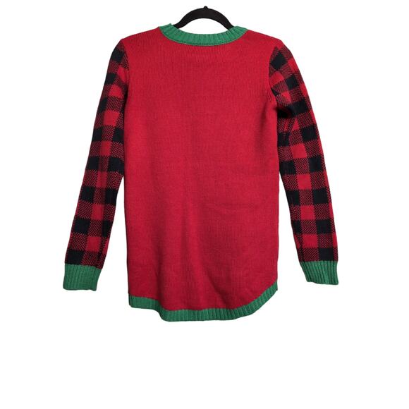 Derek Heart Seasons Meetings Ugly Christmas Sweater Buffalo Check Festive S - Picture 5 of 9